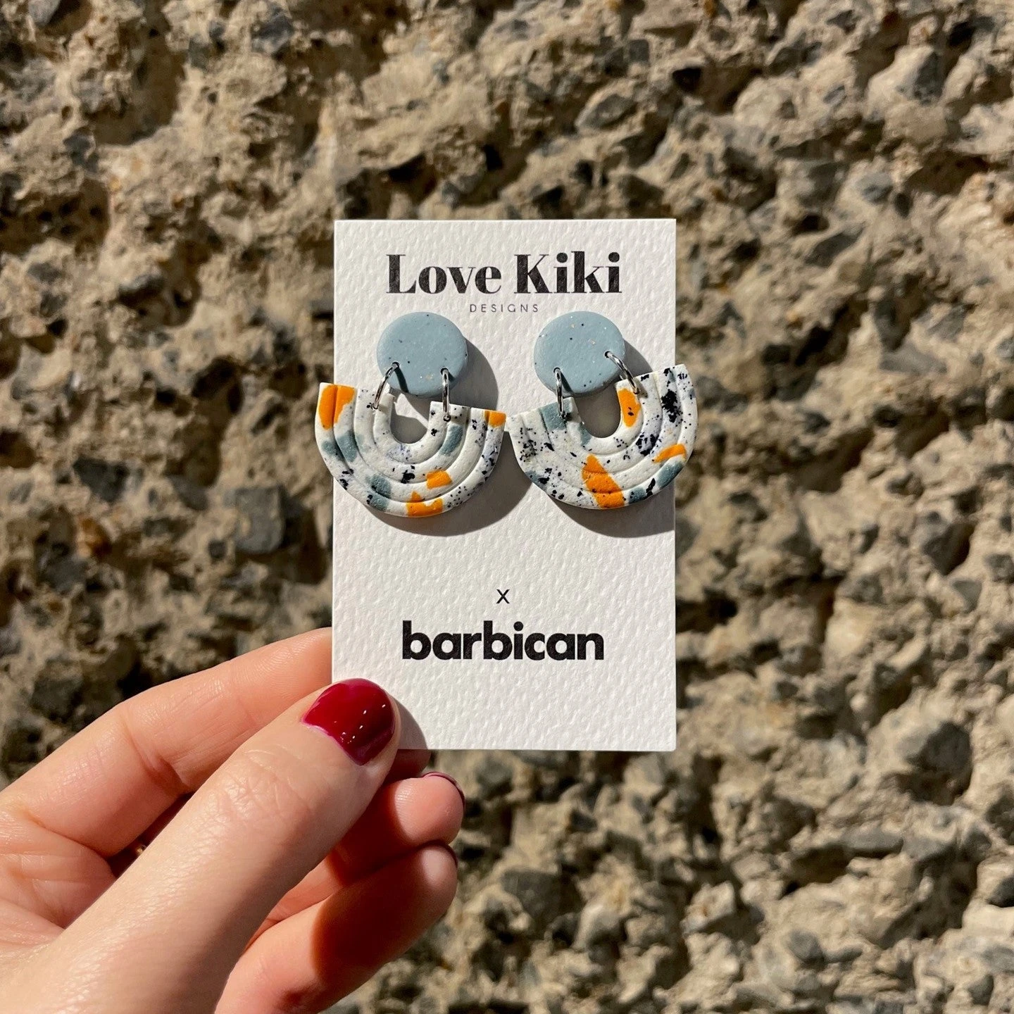 Barbican Terrazzo Ribbed Semi Circle Earrings (Orange & Grey) 3 Barbican Terrazzo Ribbed Semi Circle Earrings (Orange & Grey)