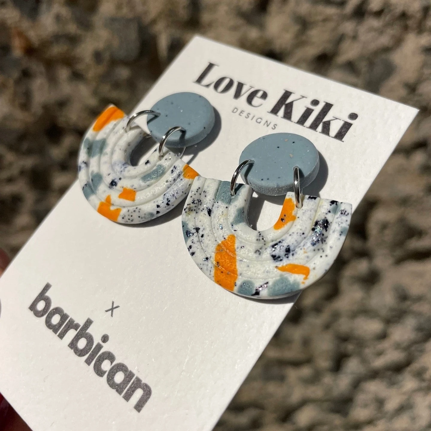 Barbican Terrazzo Ribbed Semi Circle Earrings (Orange & Grey) 4 Barbican Terrazzo Ribbed Semi Circle Earrings (Orange & Grey) - Image 2