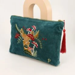 Doe With Toadstools Velvet Zip Pouch