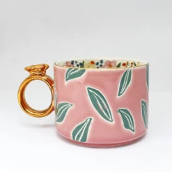 Eden Leaf Pink Ceramic Mug -Books Store EDECUPLEA 3