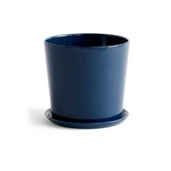 Dark Blue Botanical Pot And Saucer