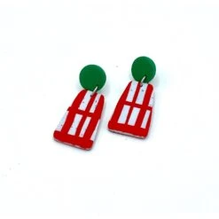 Alice Neel Green & Red Checked Drop Earrings