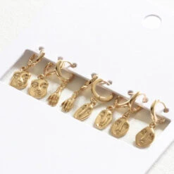 Celia Faces Huggie Earrings (Set Of 4) Gold